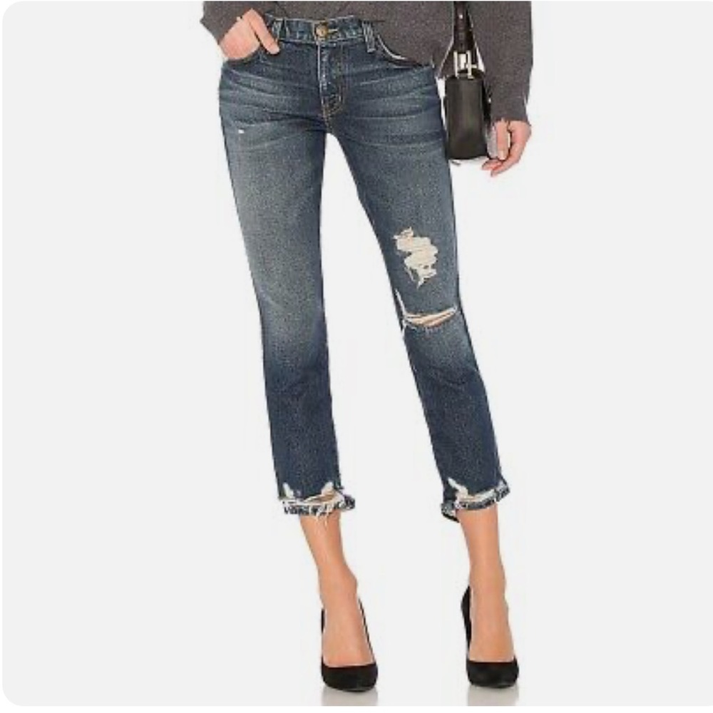 Current Elliot NWT‎ Cropped Straight Denim Further Destroy W/ Hacked Hem Size 24